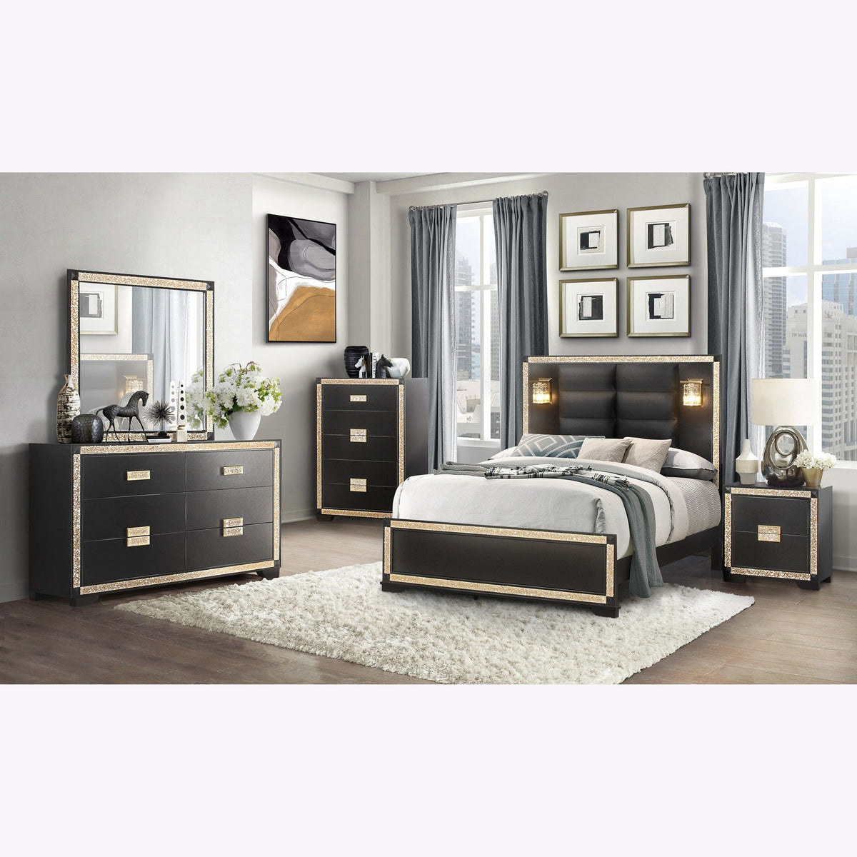Lively - Dresser With Glitter Detail And Thick Bar Handle Hardware - Black