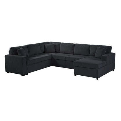 Oversized Sectional U-Shaped Sofa With Chaise Lounge And Three Soft Throw Pillows