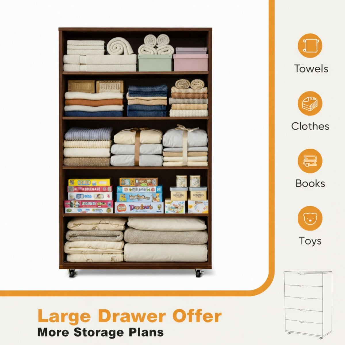 Modern 5 Drawer Dresser With Wheels