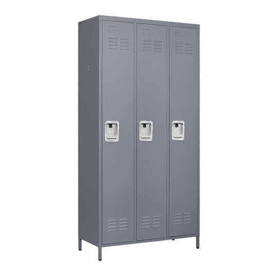 3 Door Lockers With Lock For Home, Gym, Office, School, And Garage - Gray