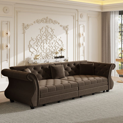 Oversized Chesterfield Pull Out Sofa Bed, Roll Arm Couch With Flower Tufting For Living Room