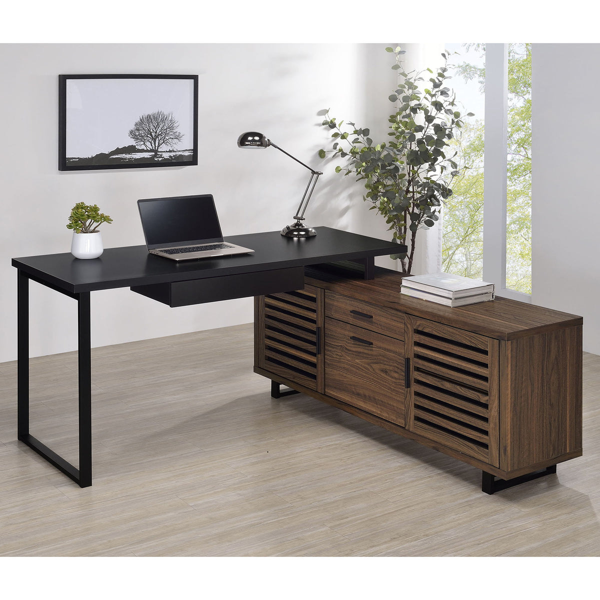Rodger - L Shape Office Desk With Storage, Workstation For Home Or Office - Walnut