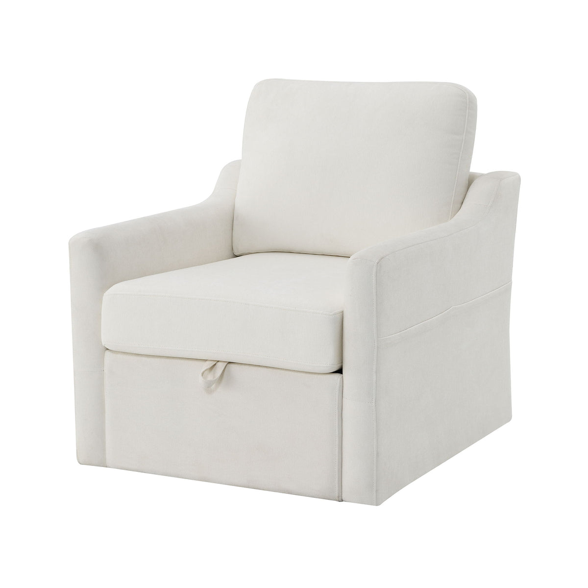 Swivel Arm Accent Chair, USB + Type C Charging And Book Pocket - White
