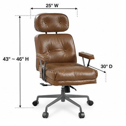 Dasya Brown Top Grain Leather & Iron Swivel Office Chair