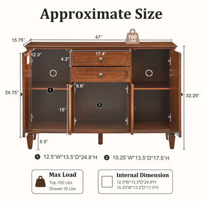 Sideboard Buffet Cabinet With 4 Doors And 2 Drawers, Console For Kitchen