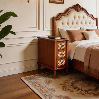 Narrow Side Table With 3 Drawers, Nightstand For Bedroom - Walnut