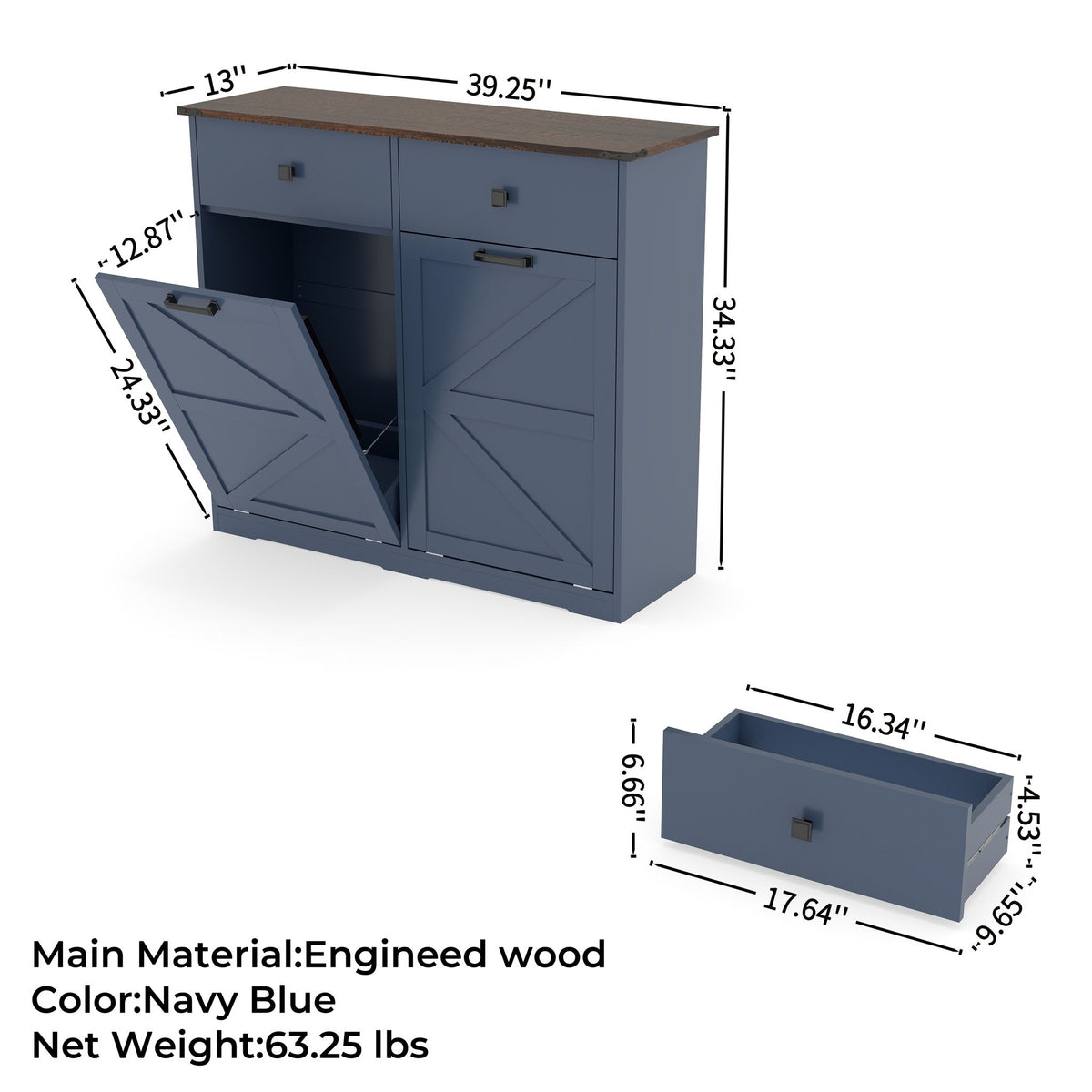 Double Tilt Out Trash Cabinet With Hideaway Drawer And Barn Door Style