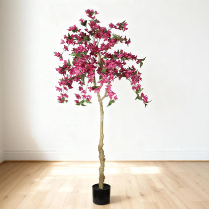 Artificial Bougainvillea Tree, Realistic Faux Potted Plant For Indoor Home Decor - Dark Pink / Green Leaves