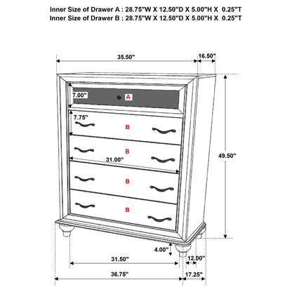 Randall - 5 Drawer Chest - White