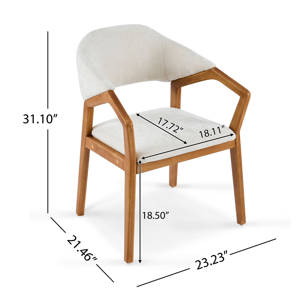 Indoor Upholstered Dining Armchair (Set of 2) - Beige / Teak