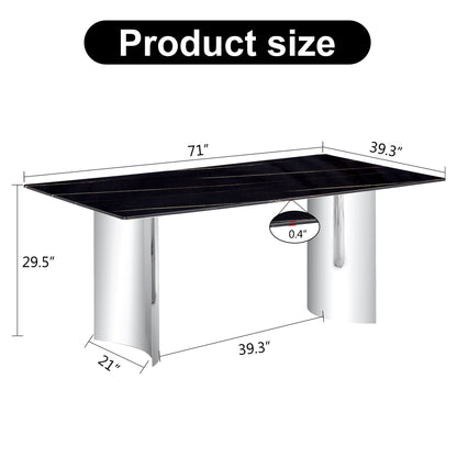 Modern Minimalist Dining Table With Imitation Marble Glass Desktop And Metal Legs