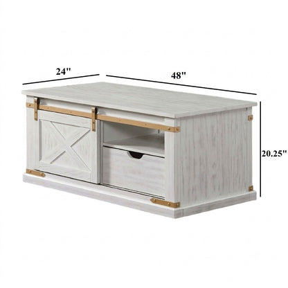 Coffee Table With Storage Drawer And Open Shelves - Antique White / Gold
