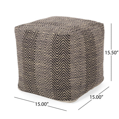 Barracuda - Handcrafted Cotton Pouf With Chevron Pattern - Brown