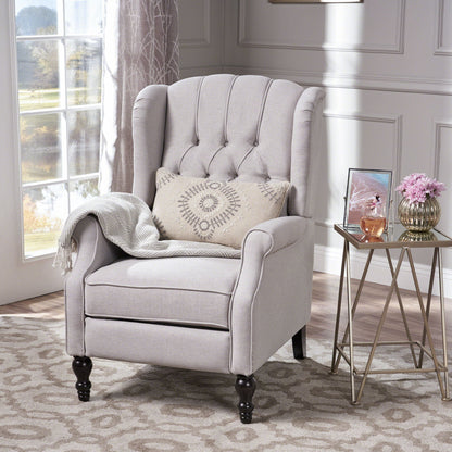 Tufted Arm Chair Recliner With Wingback Style, Pushback Mechanism - Light Gray