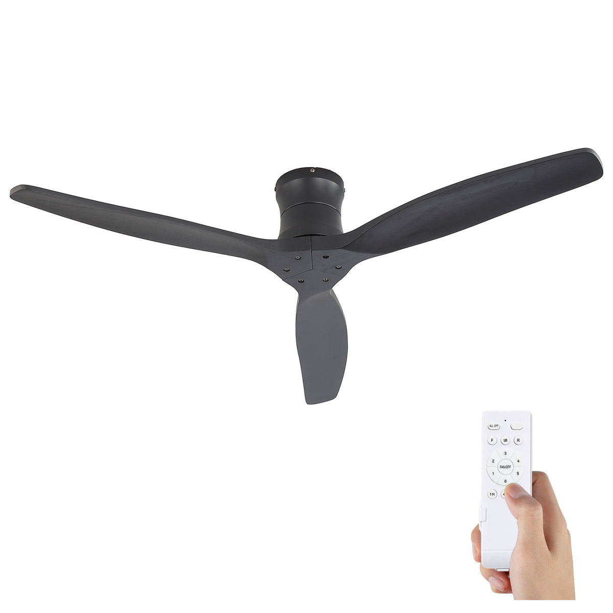 52" Ceiling Fan, No Light Flush Mount Low Profile 3 Blades With Remote Control