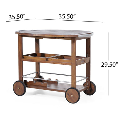 Wood And Aluminum Bar Cart With 2 Shelves - Oak / Silver