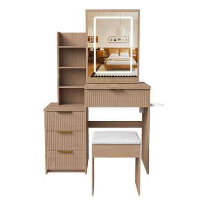 Modern Vanity Desk With 3 LED Lighting Modes, 4 Drawers