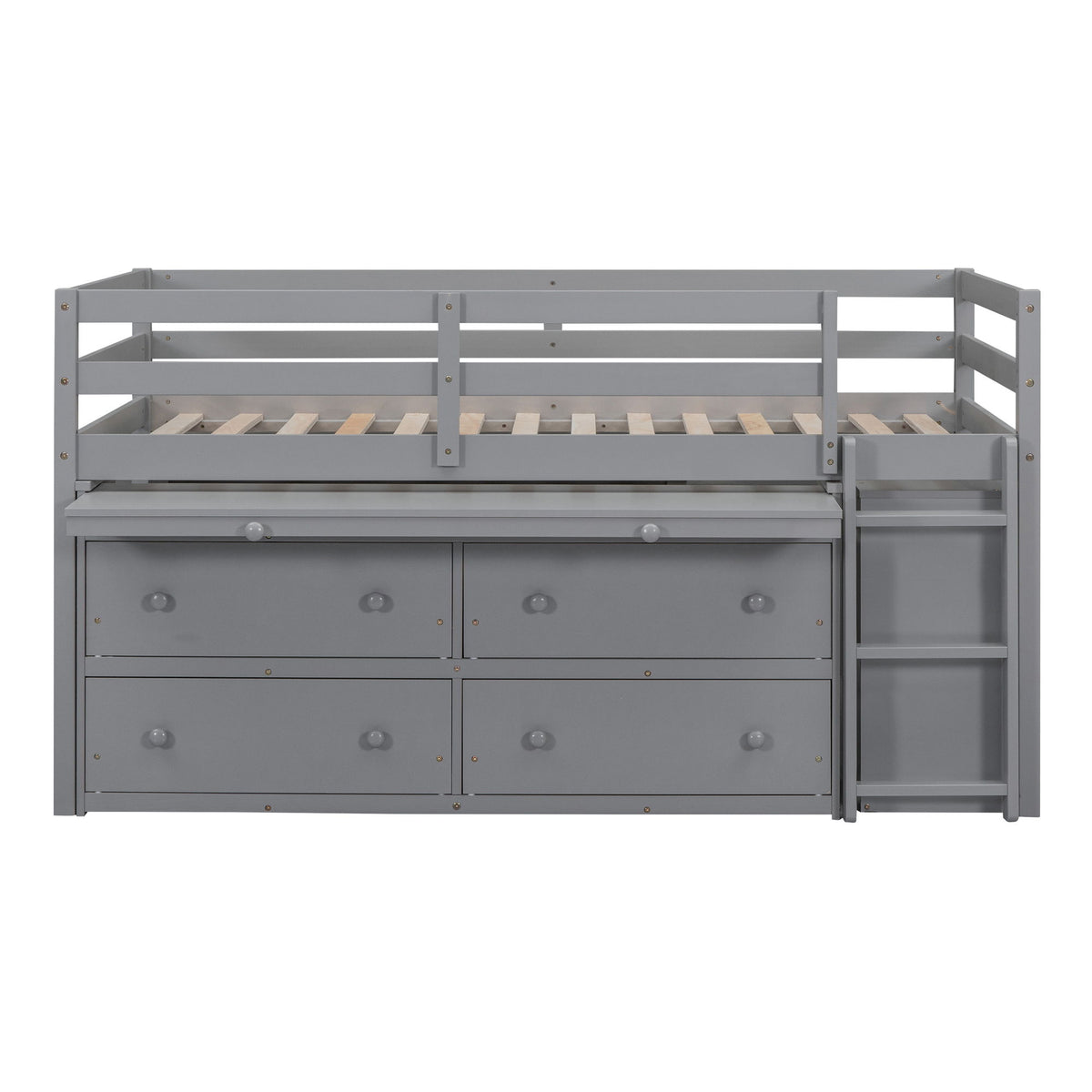 Loft Bed With Retractable Writing Desk And 4 Drawers, With Lateral Portable Desk And Shelves