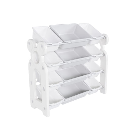 Multi Functional Kids Toy Storage Organizer Cabinet With Hdpe Shelf And 12 Bins - Gray / Ivory