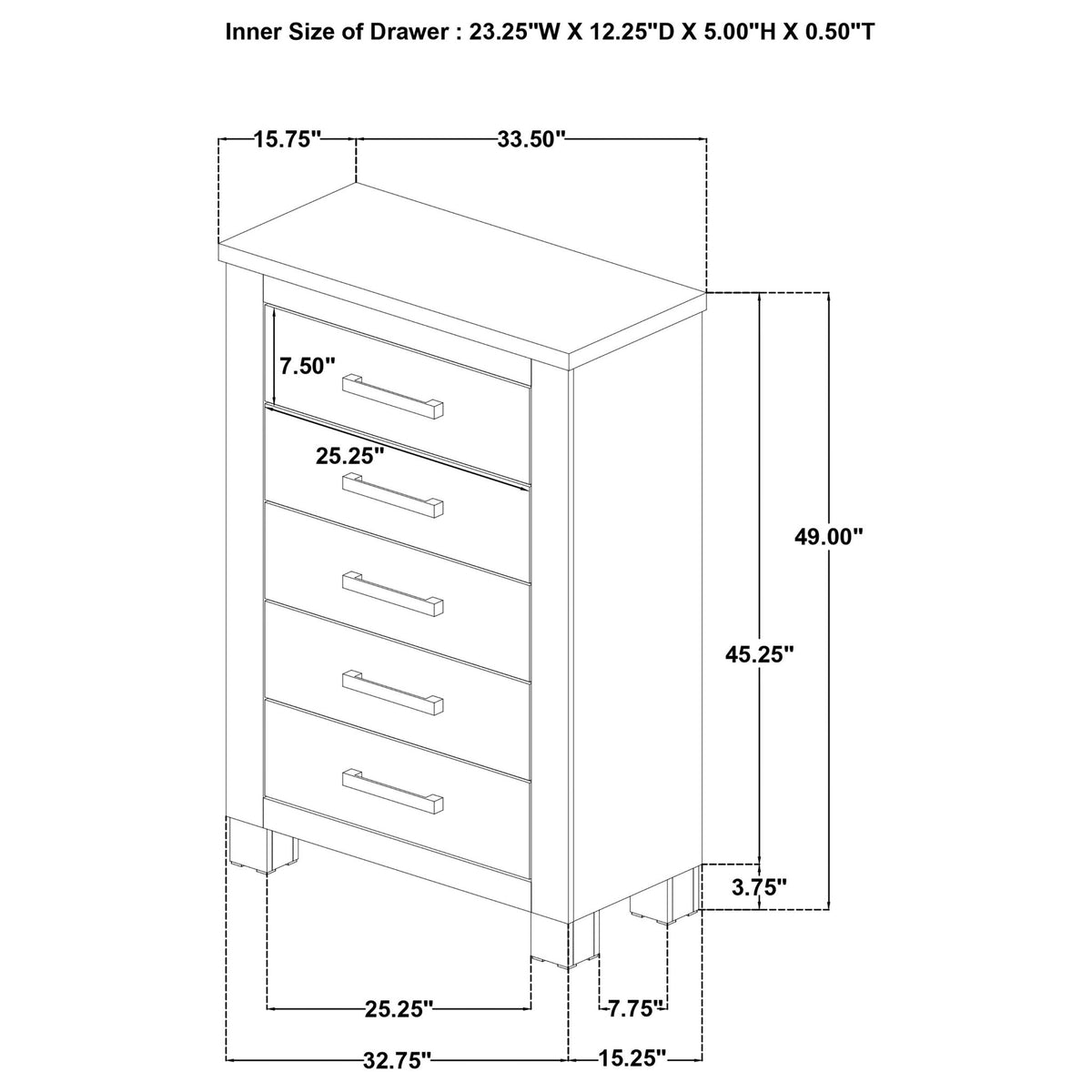 Sansome - 5 Drawer Bedroom Chest - Oak