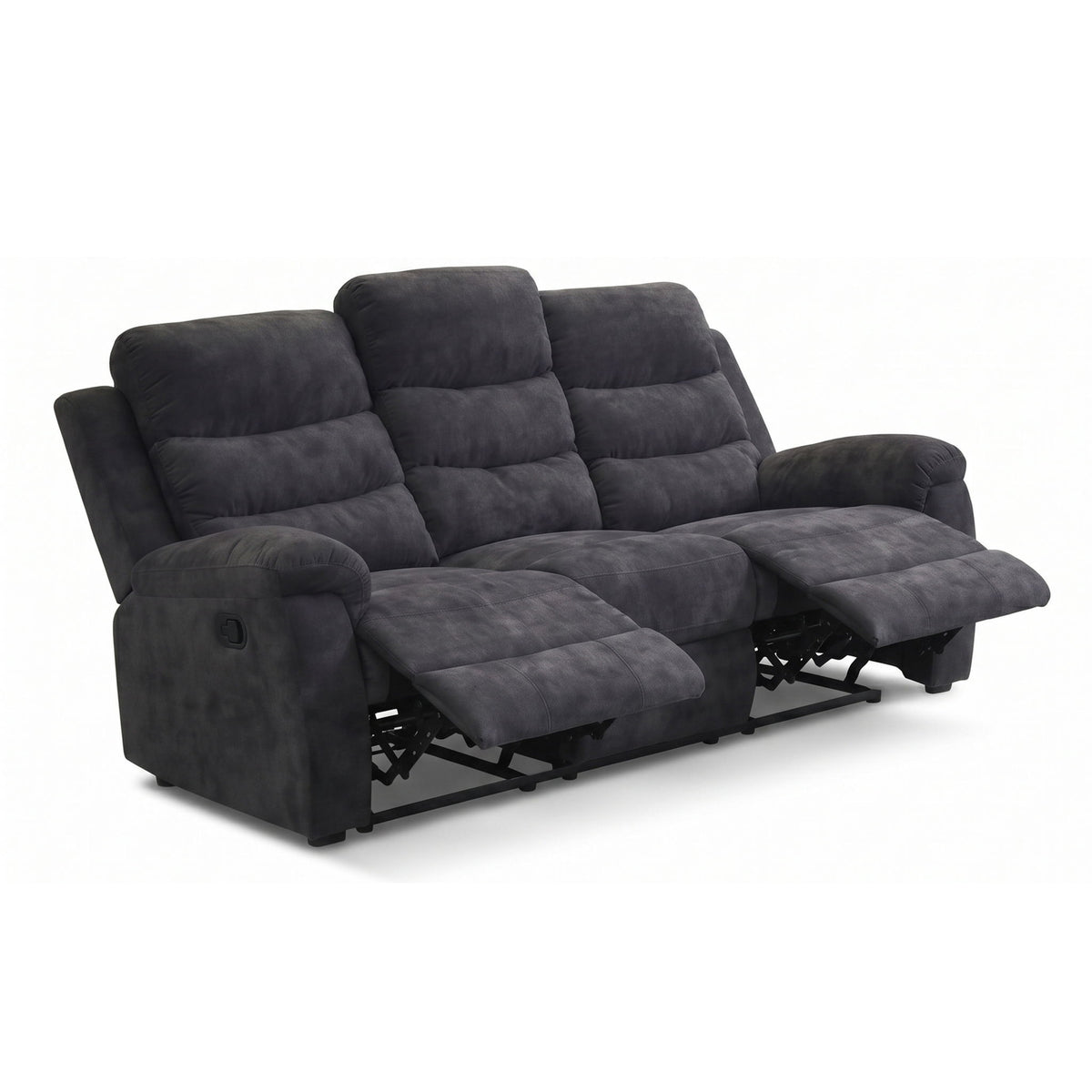 3 Seater Manual Recliner Sofa With 150° Recline, 2 Adjustable Side Seats, Extended Footrest, Oversized Seating For Living Room - Dark Gray