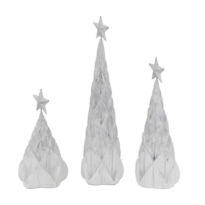 Resin / Foil Christmas Tree With Star Top (Set of 3) - White / Silver