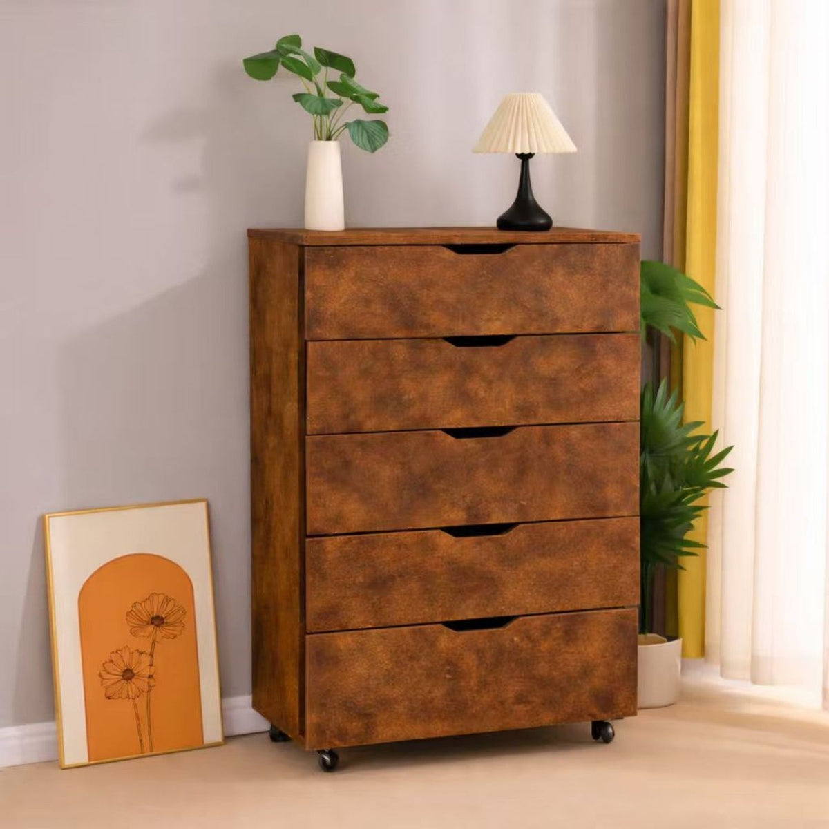 Modern 5 Drawer Dresser With Wheels