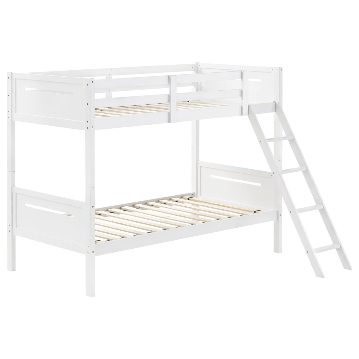 Bunk Bed With Built In Ladder, Safety Guardrails And Angled Access Step