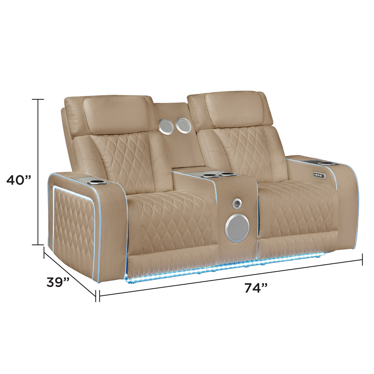 Electra - Power Reclining Loveseat With Power Headrests, Console, Speakers, Massage, LED Lighting And USB Control