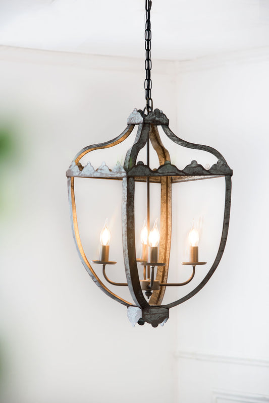 4 Light Metal Chandelier, Hanging Light Fixture With Adjustable Chain For Kitchen, Bulb Not Included - Gray