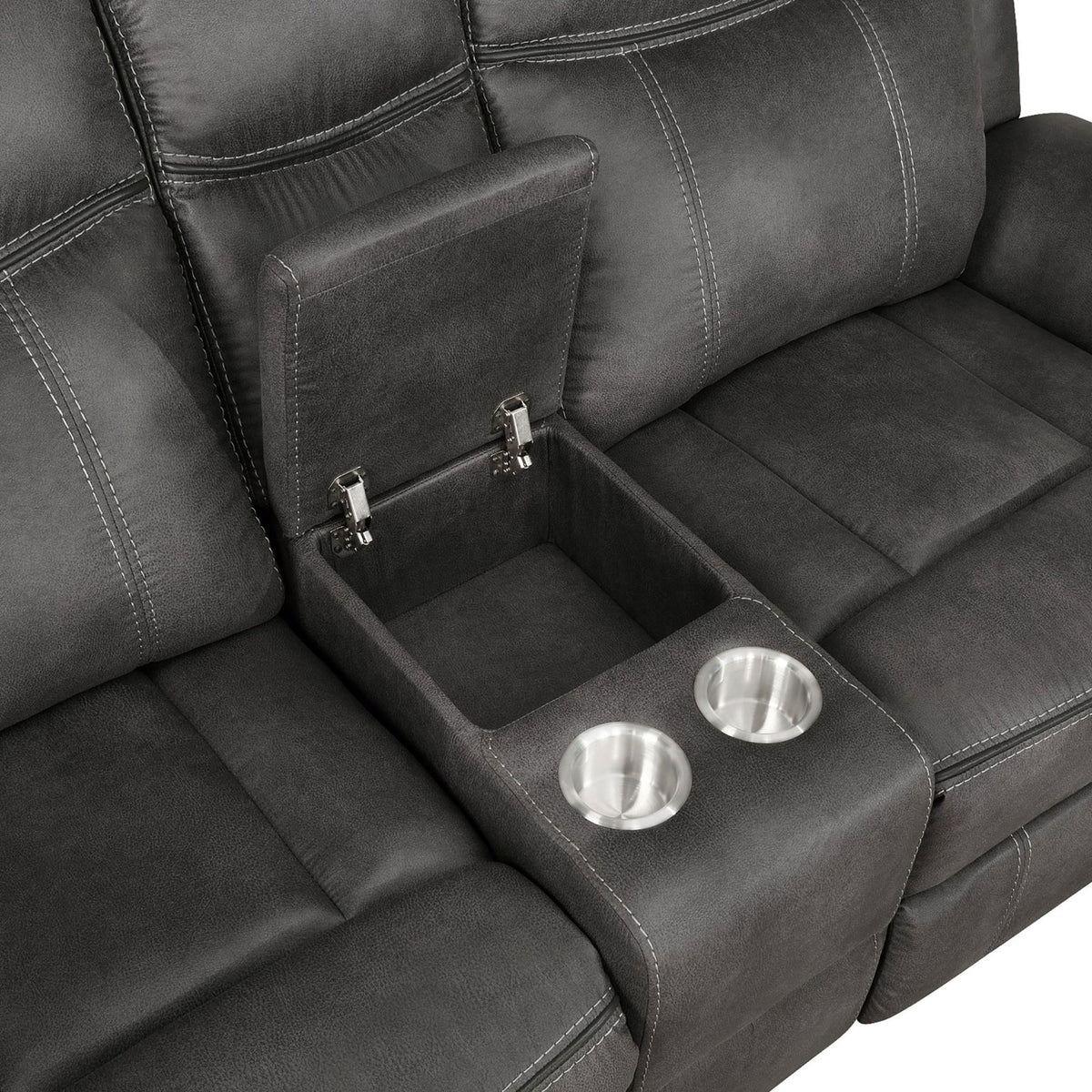 Franklin - Upholstered Padded Arm Reclining Loveseat With Center Console - Charcoal
