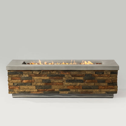 Propane Gas Fire Pit Table, 60000 Btu Rectangular For Outside Patio - Light Gray / Mixed Light Brown