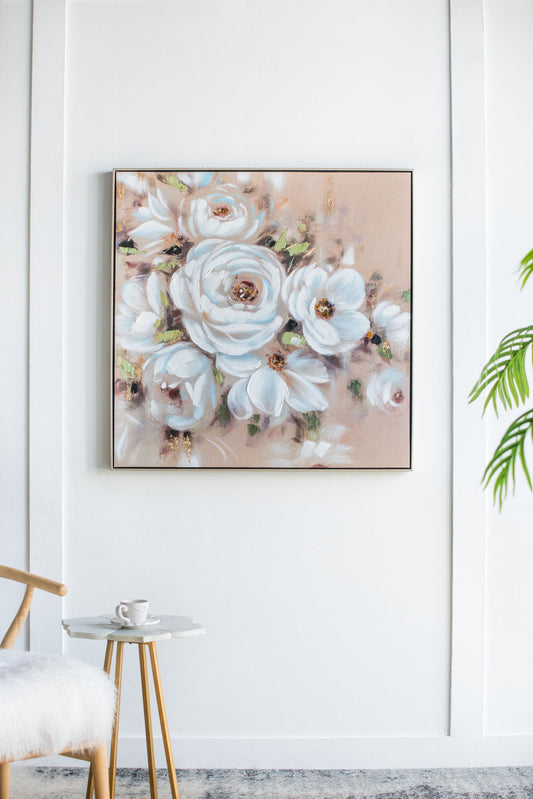 Square Framed Wall Art Flower Canvas Print, Home Decor For Living Room Kitchen Foyer Office - Multicolor