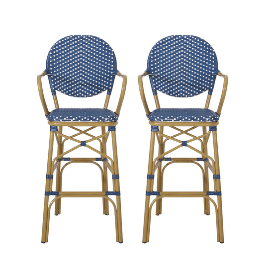 Outdoor Wicker And Aluminum French Barstools (Set of 2)