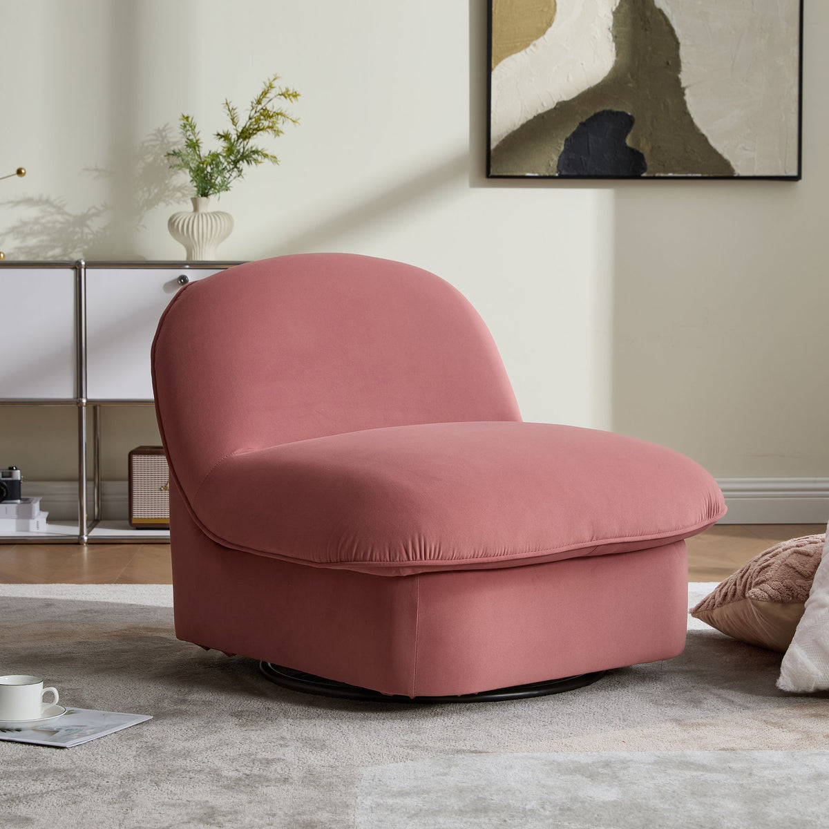Pumpkin Shaped Swivel Accent Chair, 360 Degree Rotation For Living Room