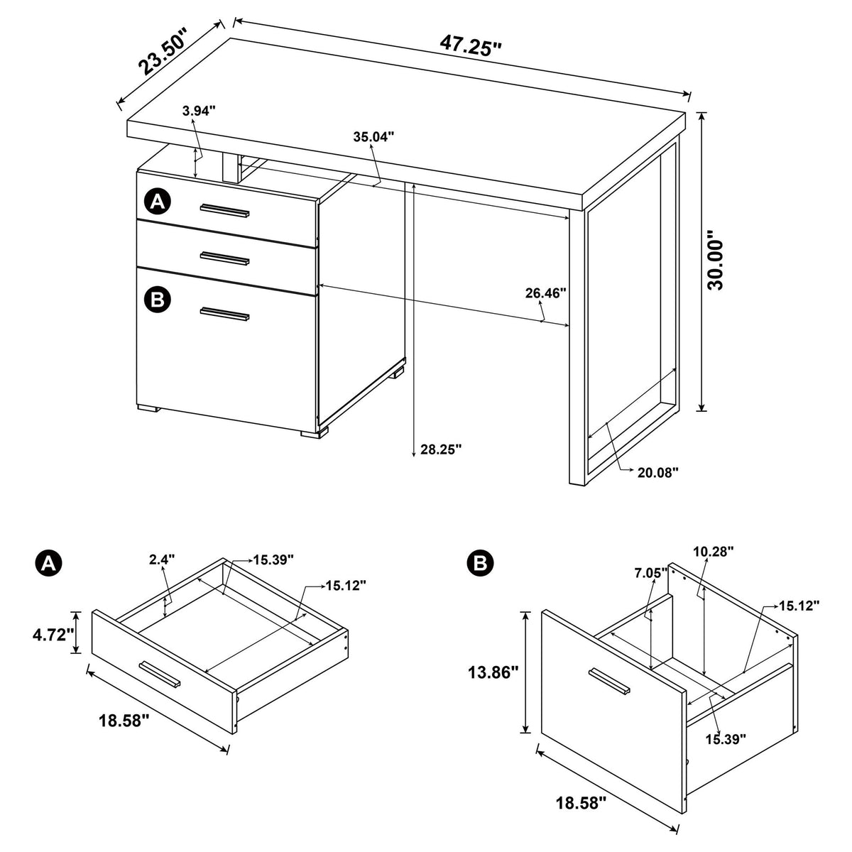 3 Drawer Reversible Office Desk