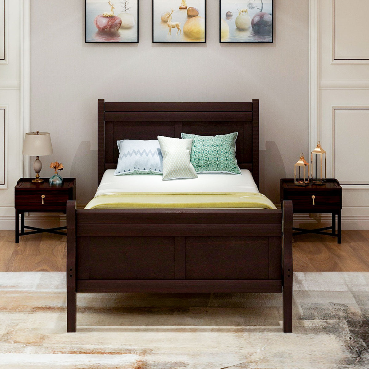 Platform Bed Frame Mattress Foundation Sleigh Bed With Headboard / Footboard / Wood Slat Suppor