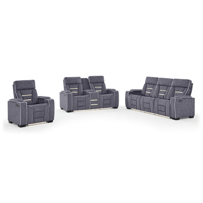 Austin - 3 Piece Reclining Sofa And Loveseat With Storage Arms - Gray