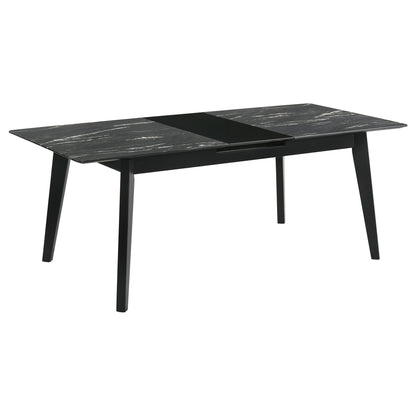 Bellingham - Dining Table With Self Storing Extension Leaf - Black Marble-Look Sintered Stone