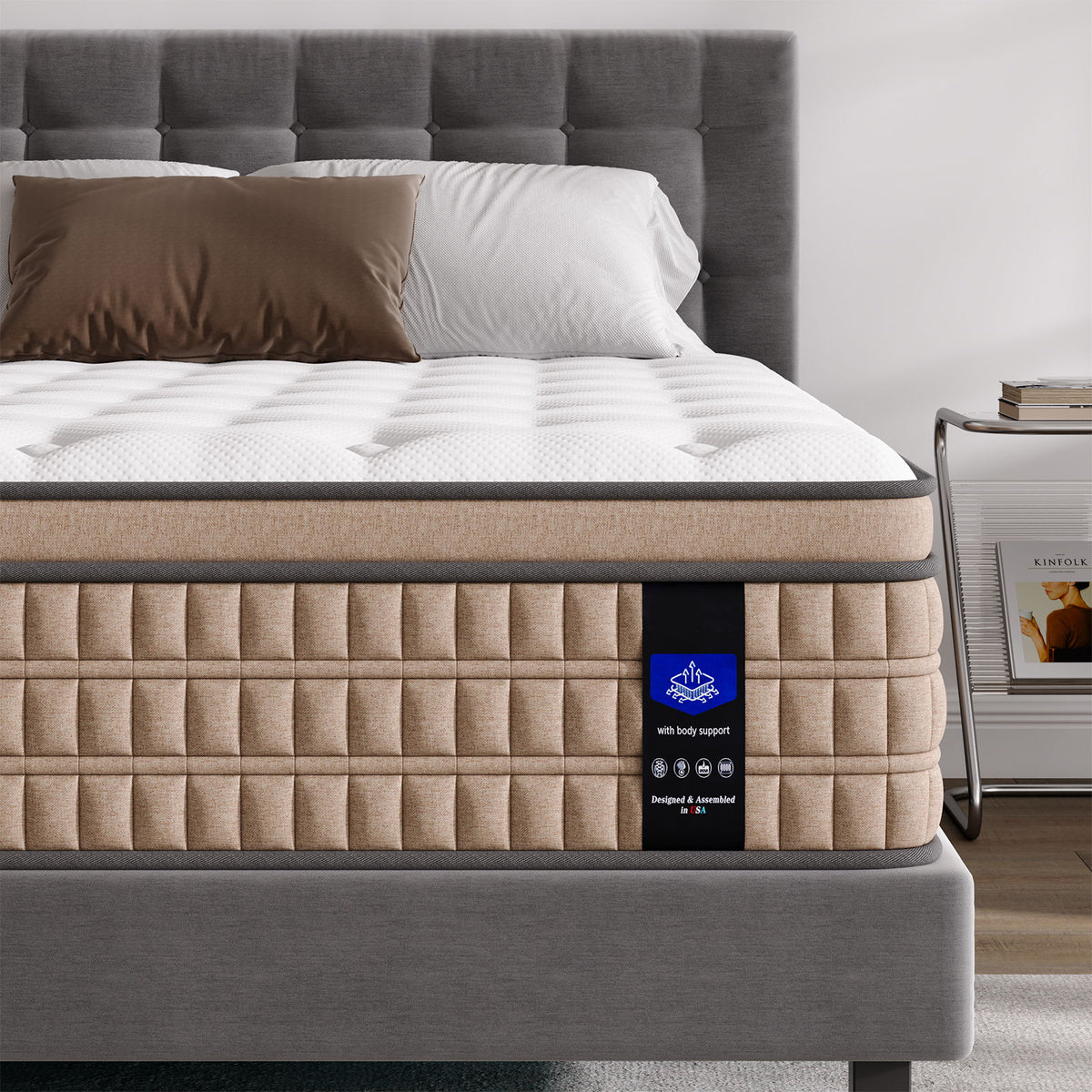 14" Mattress Hotel Collection Hybrid Mattress With Gel Memory Foam & Pocket Springs - Brown / White - King