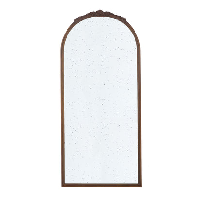 Hand Carved Rose Antique Mirror Frame, Large Arch Mirror Wall Decor For Living Room, Bathroom, Entryway - Brown
