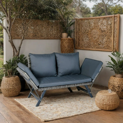 1 Pieces Patio Wicker Side Foldable Bench Patio Backyard Conversation Bench Gray Wicker - Dark Gray / Gray
