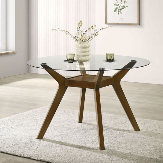 Flynn - Round Glass Top Dining Table - Brown