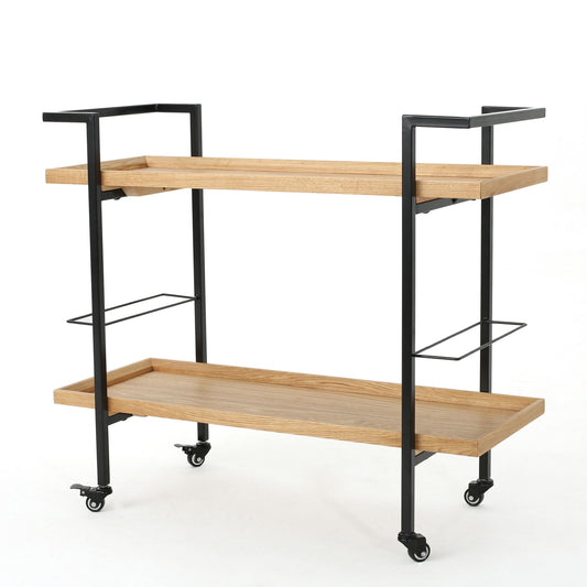 Modern Industrial Bar Cart With Shelving And Casters