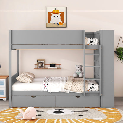 Bunk Bed With 2 Drawers And Multi Layer Cabinet