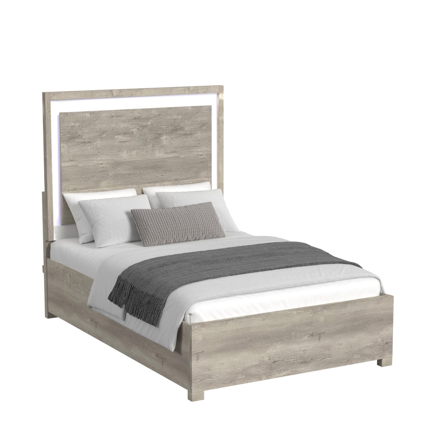 San Matteo - Full Panel Headboard With LED And Footboard With Slats - Gray