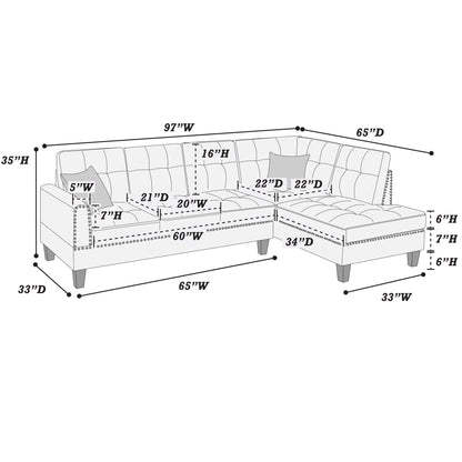 2 Piece Sectional Set With Nailhead Trim, Sofa And Matching Accent Pillows - Charcoal