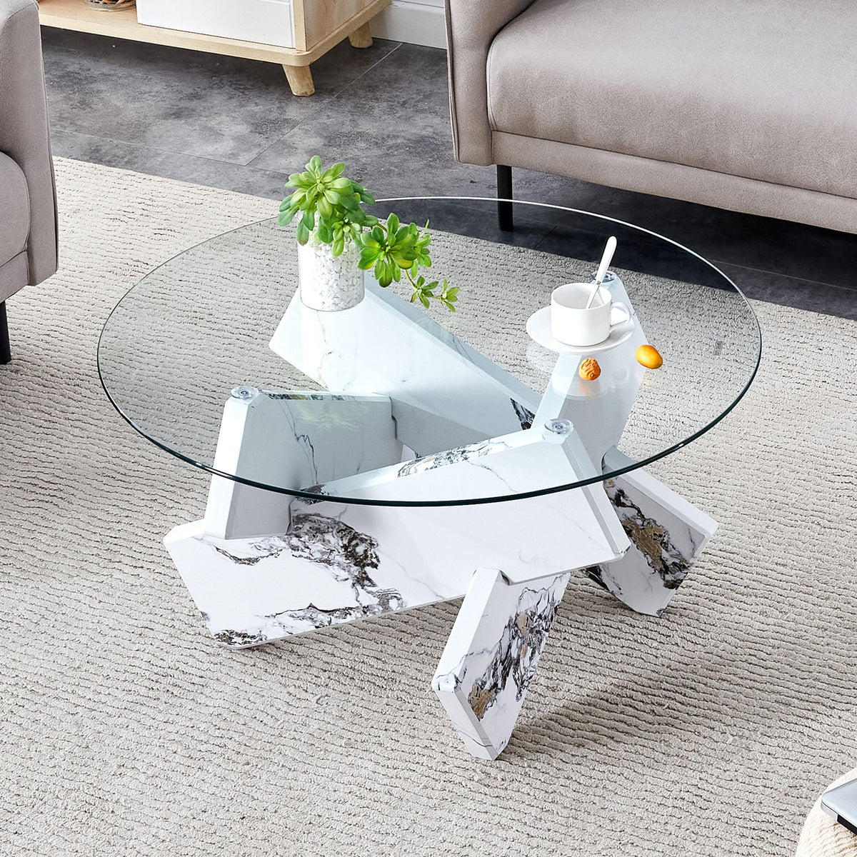 Modern Round Glass Coffee Table With Tempered Glass