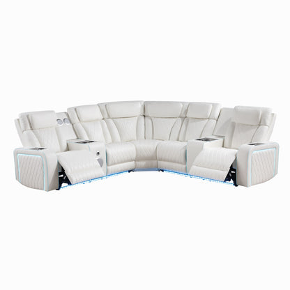 Electra - Power Recliner Sectional Sofa With Power Headrests, Console Loveseats, Wedge, LED Light Strip, Speakers