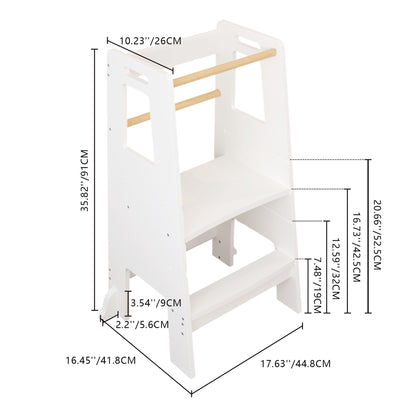 Standing Tower, Child Kitchen Step Stool Toddler, Montessori Stool Adjustable Height - White